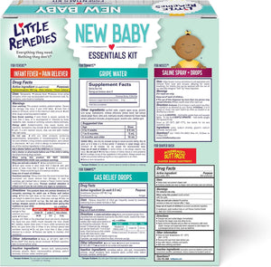 Little Remedies New Baby Essentials Kit with Saline Nasal Spray, Diaper Rash Cream, Gas Relief Drops, Gripe Water & More, Safe for Newborns